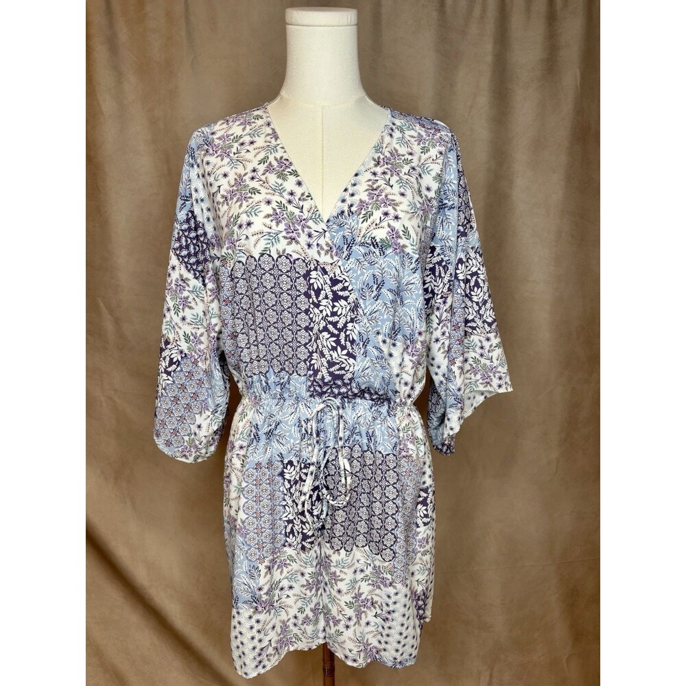 143 Story Patchwork Floral Romper Boho Kimono Sleeve Size Small
